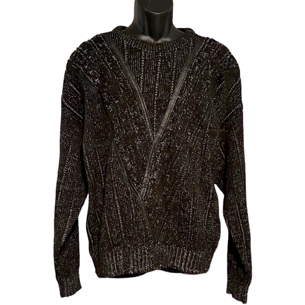 Gabrielle VINTAGE XL Black Sweater With Faux Leather Trim